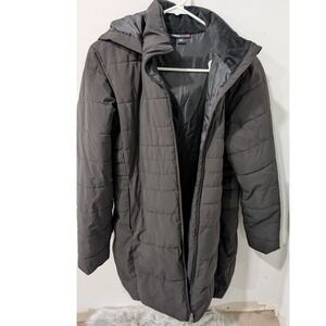 SWISS TECH Black Quilted Mid Length Puffer Hooded‎ Winter Coat Womens Small